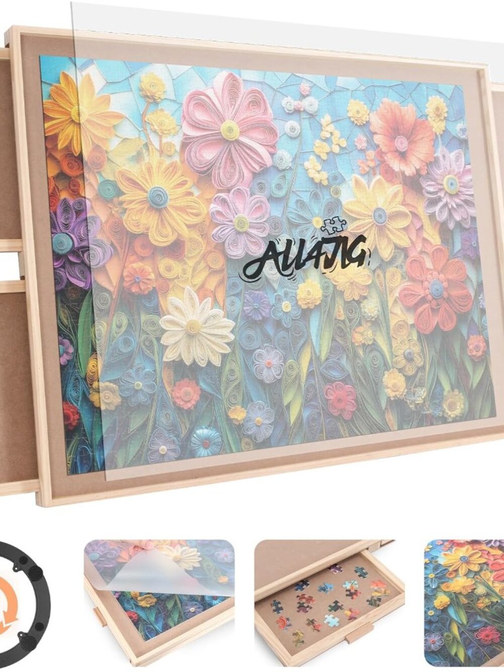 2000 Piece Rotating Puzzle Board with 4 Drawers and Cover,28.5"x40.16"Portable W